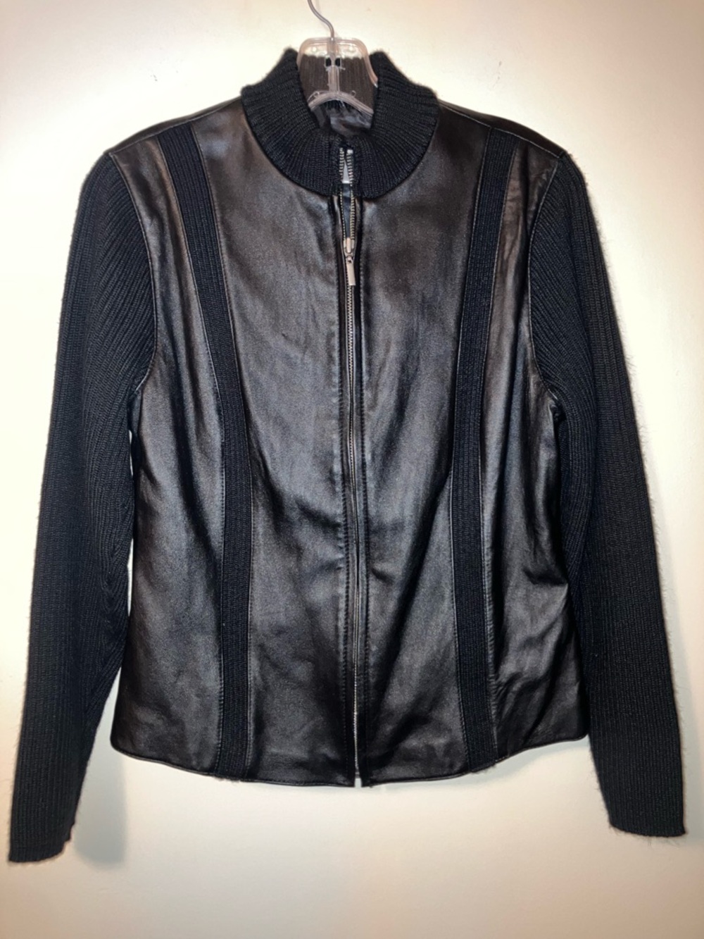 Worthington Genuine Leather Jacket w/ Knit Sleeves